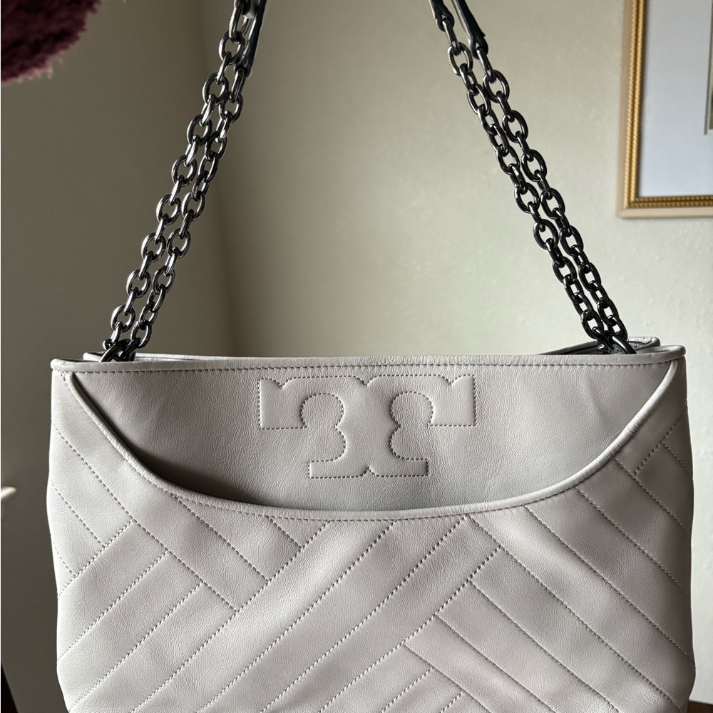 Tory Burch Gray Quilted Shoulder Bag